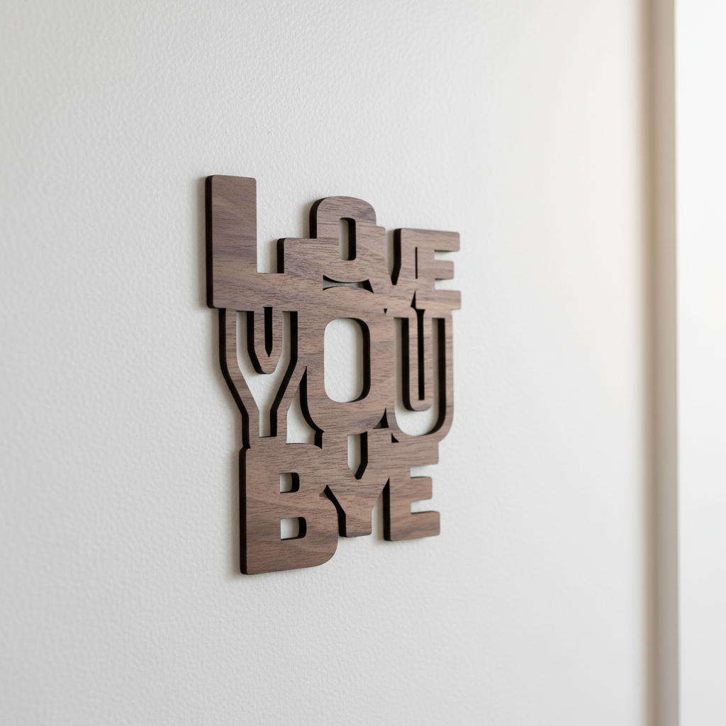 Love You Bye sign displayed on an entryway wall