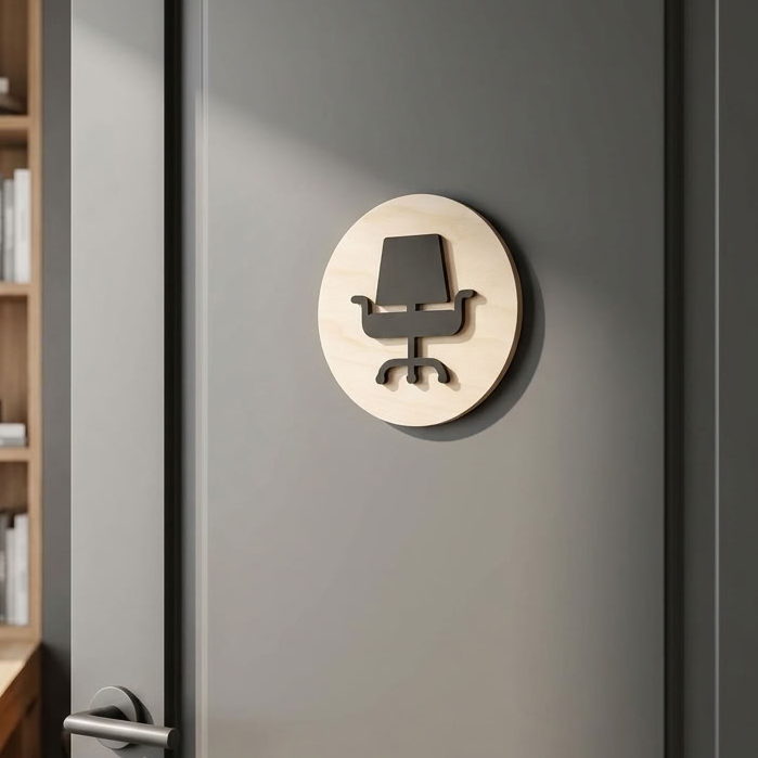 Natural wood and black acrylic study door sign