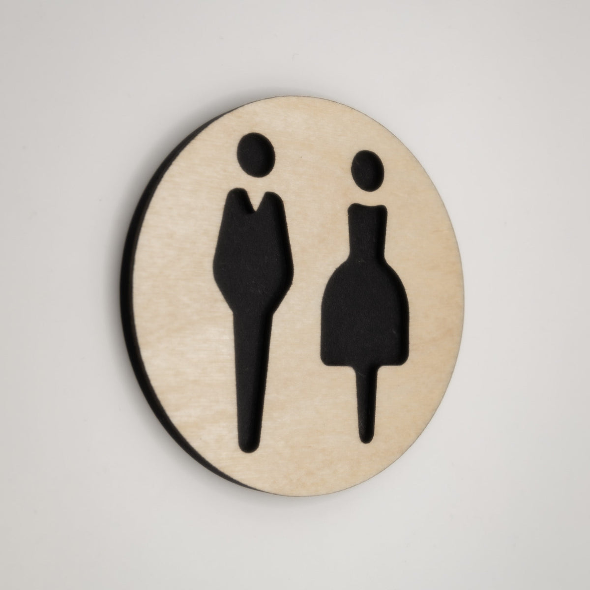 Birchwood and black MDF unisex toilet sign