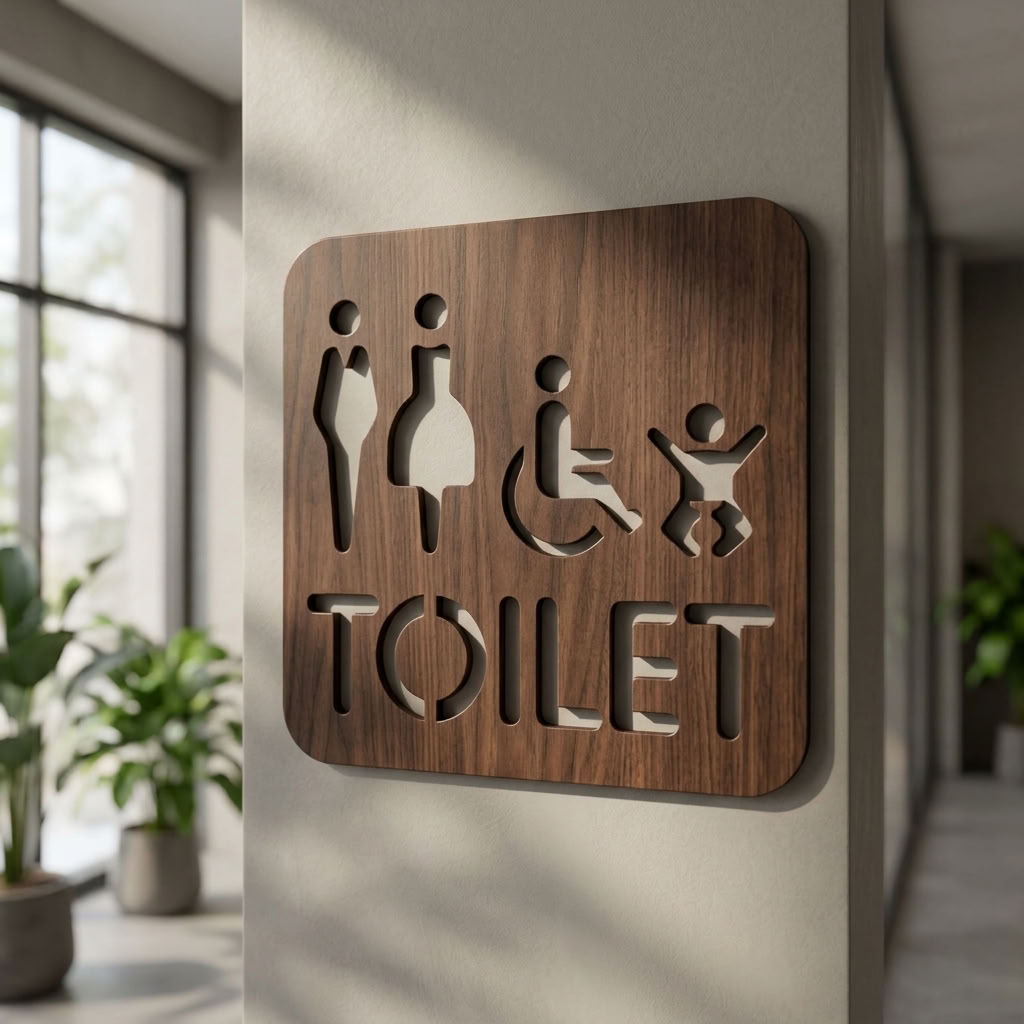 Walnut all-gender toilet sign for restaurants, pubs, hotels and workplaces