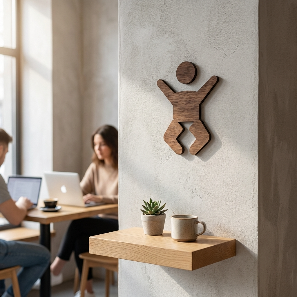 Walnut baby changing sign for cafés, restaurants, offices, nurseries and family facilities