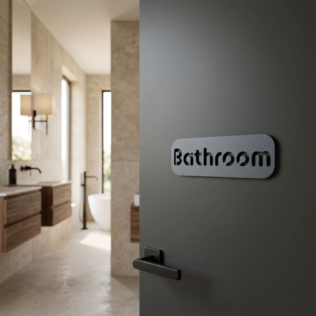 Modern restroom sign for office doors, cafés, shops and hospitality venues