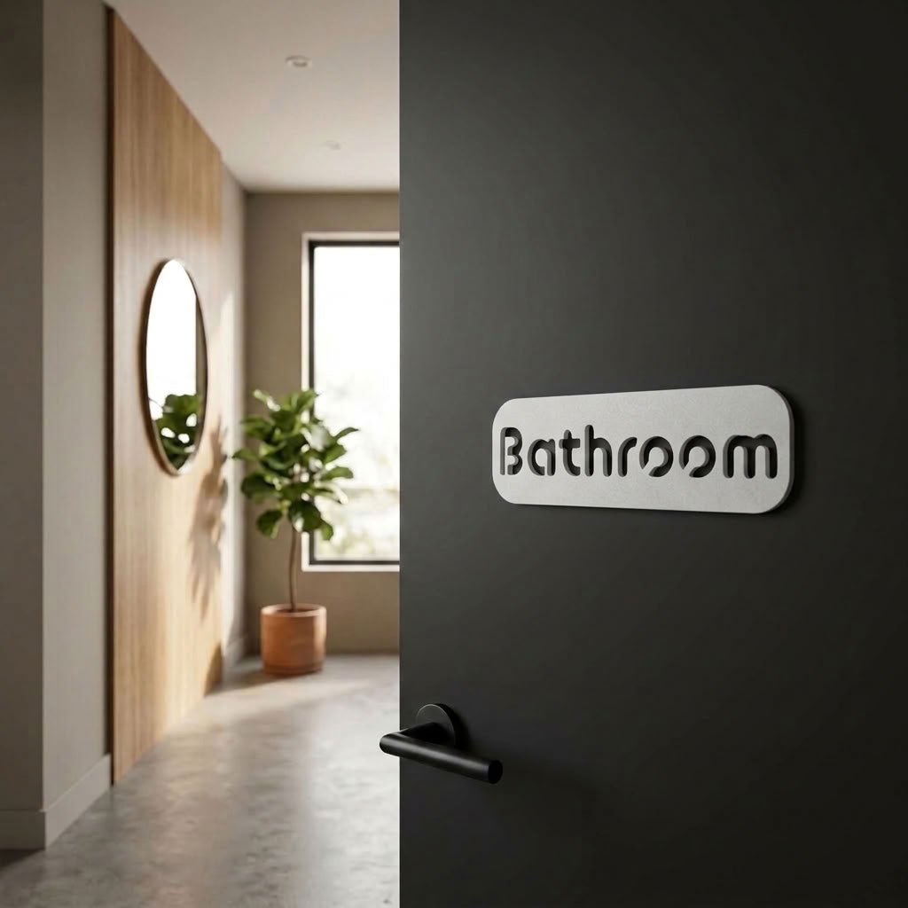 Modern white restroom sign for office doors, cafés, shops and hospitality venues