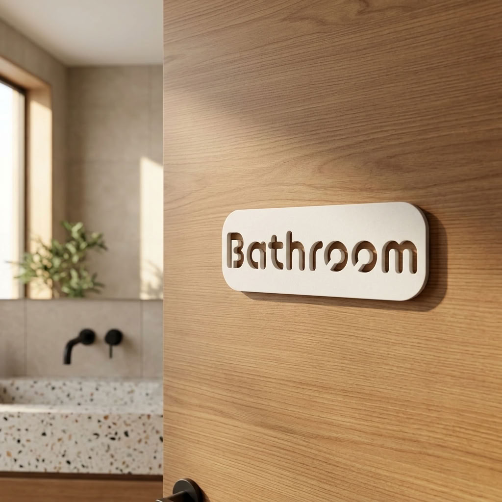 White bathroom plaque for restaurants, workplaces, hotels and customer toilet areas