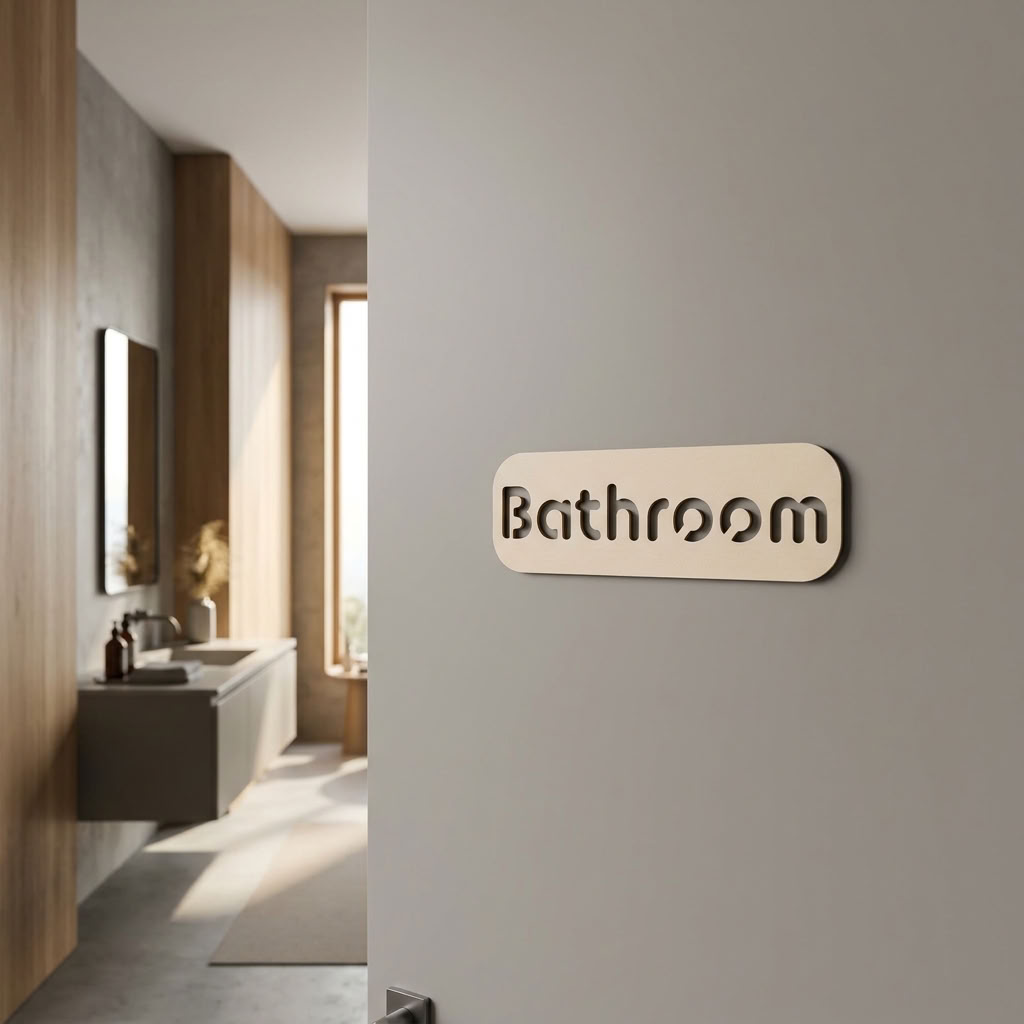 Beige bathroom plaque for restaurants, workplaces, hotels and customer toilet areas