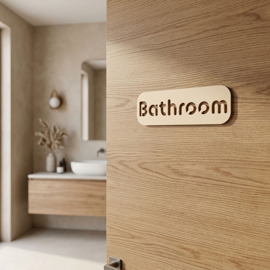 Modern beige restroom sign for office doors, cafés, shops and hospitality venues