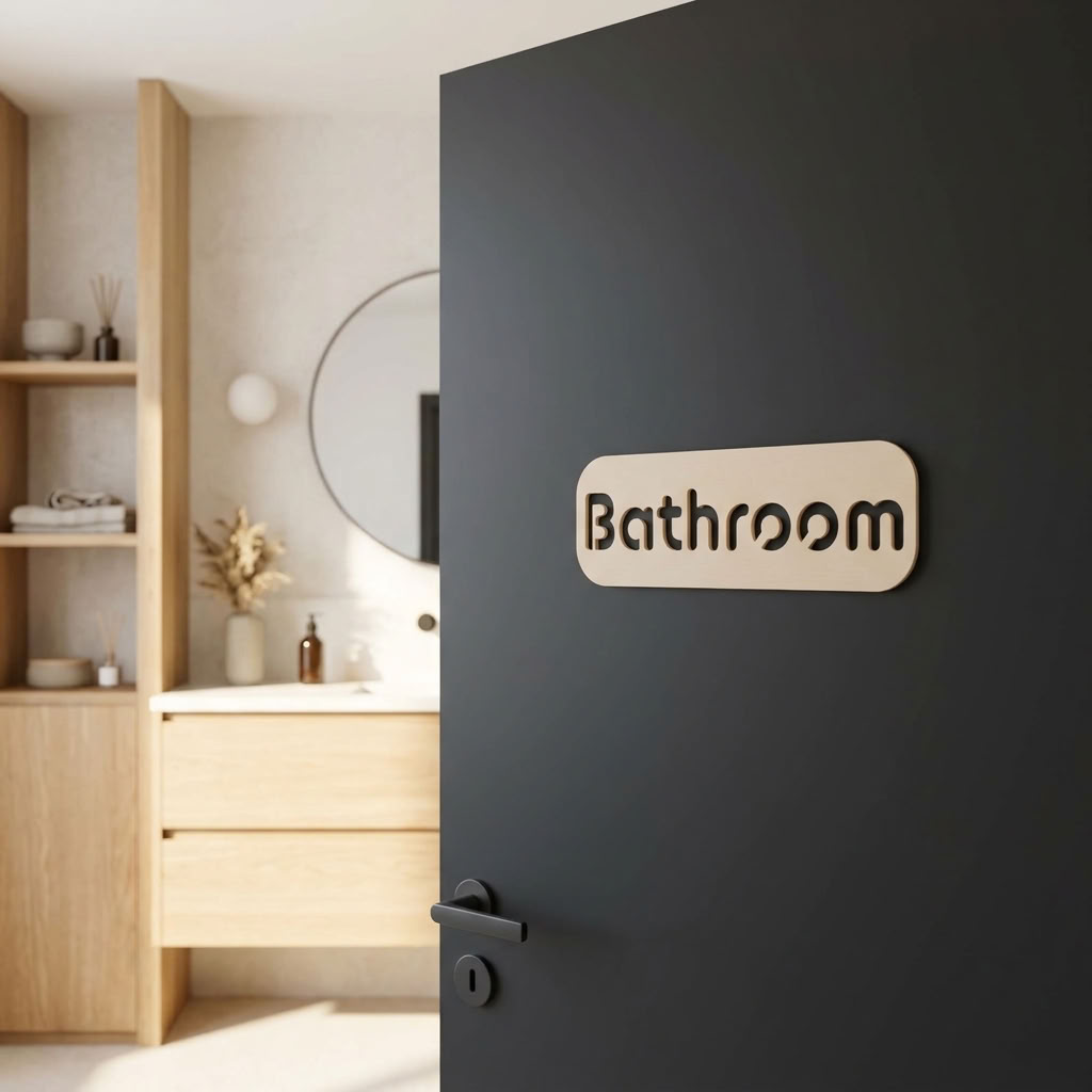 Contemporary beige toilet door sign for cafés, offices and modern commercial interiors