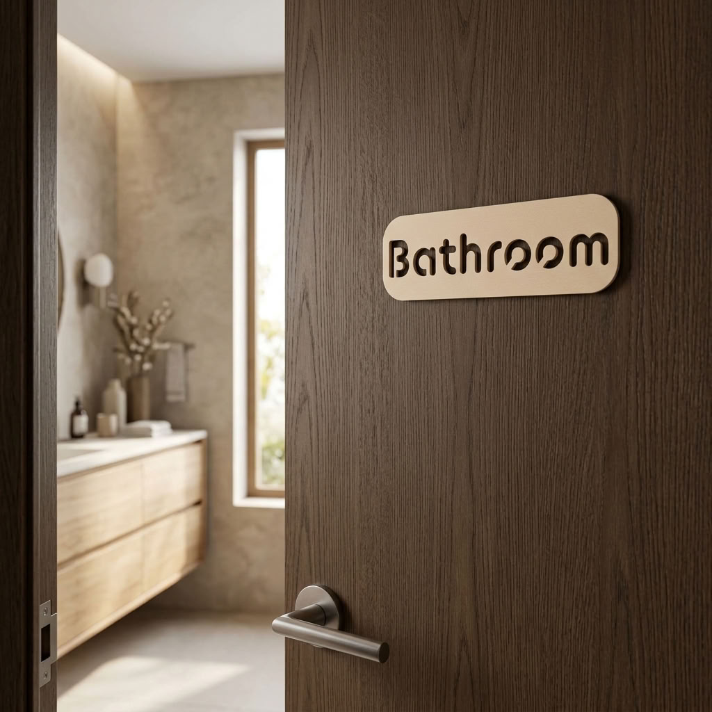 Beige bathroom door sign for cafés, offices, restaurants, hotels and commercial businesses