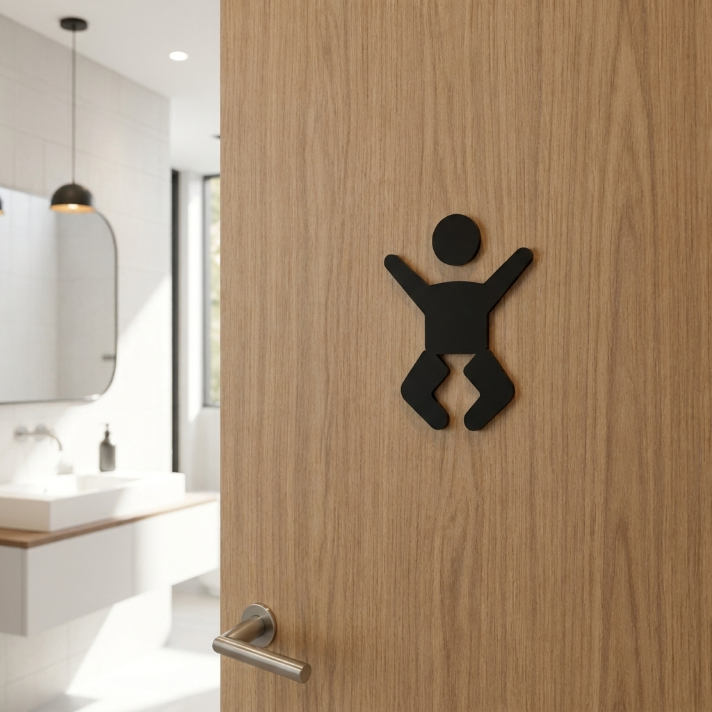 Black acrylic baby changing sign for cafés, restaurants, offices and commercial restrooms