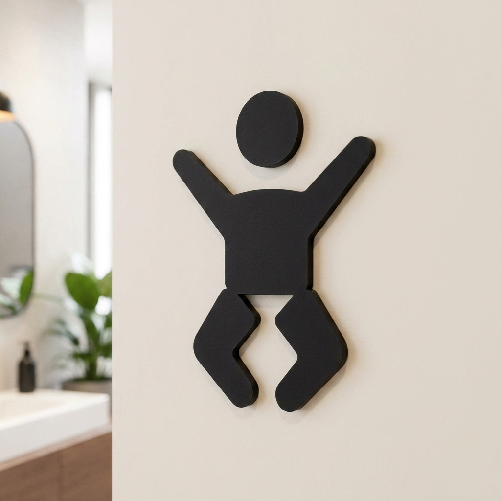 Black baby changing room door sign for businesses, nurseries and family restrooms