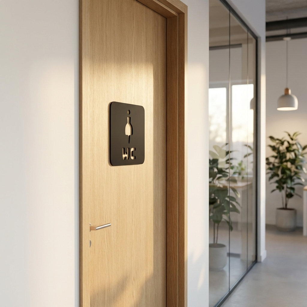 Black acrylic ladies toilet sign with female symbol