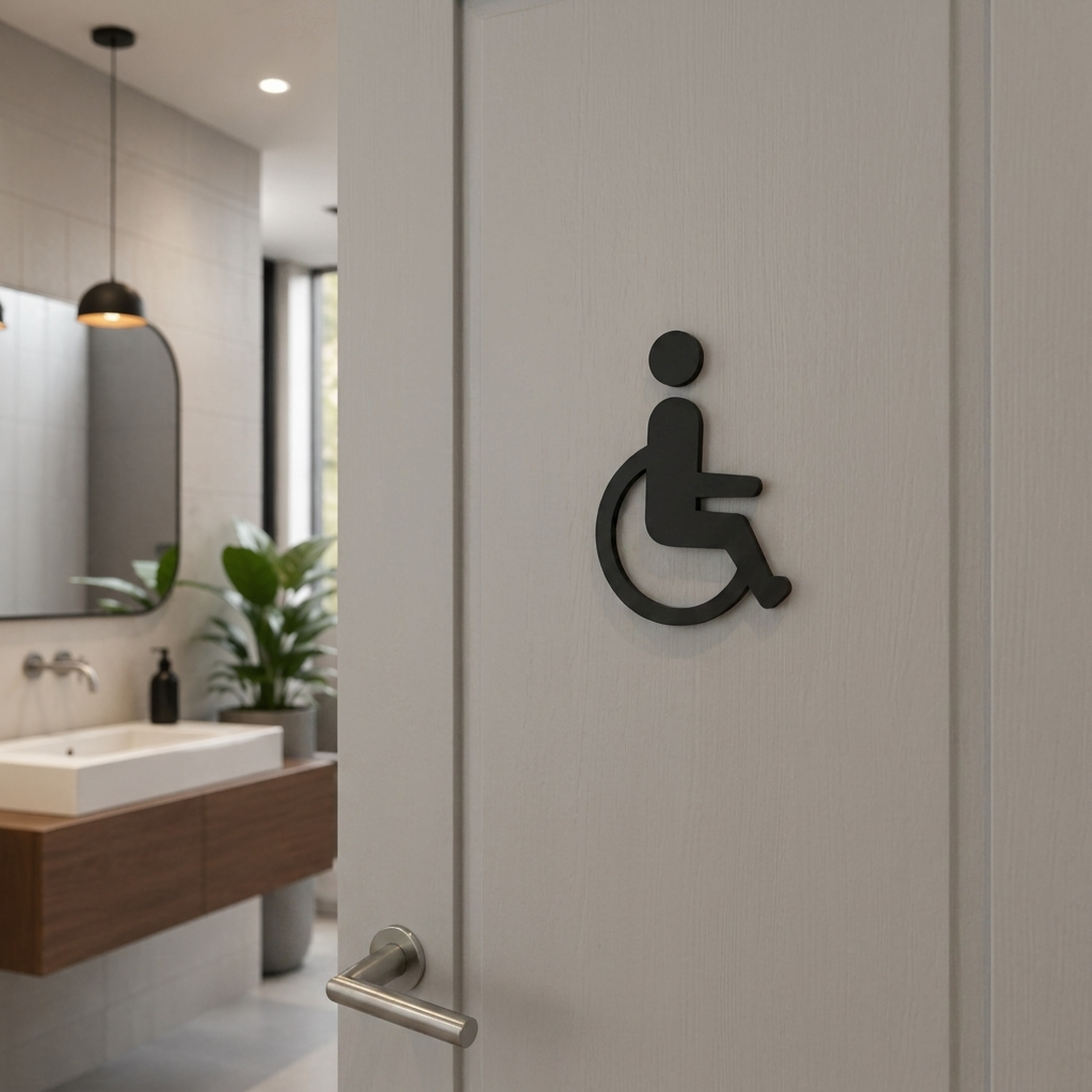 Modern accessible restroom symbol for offices, hotels, clinics and hospitality venues
