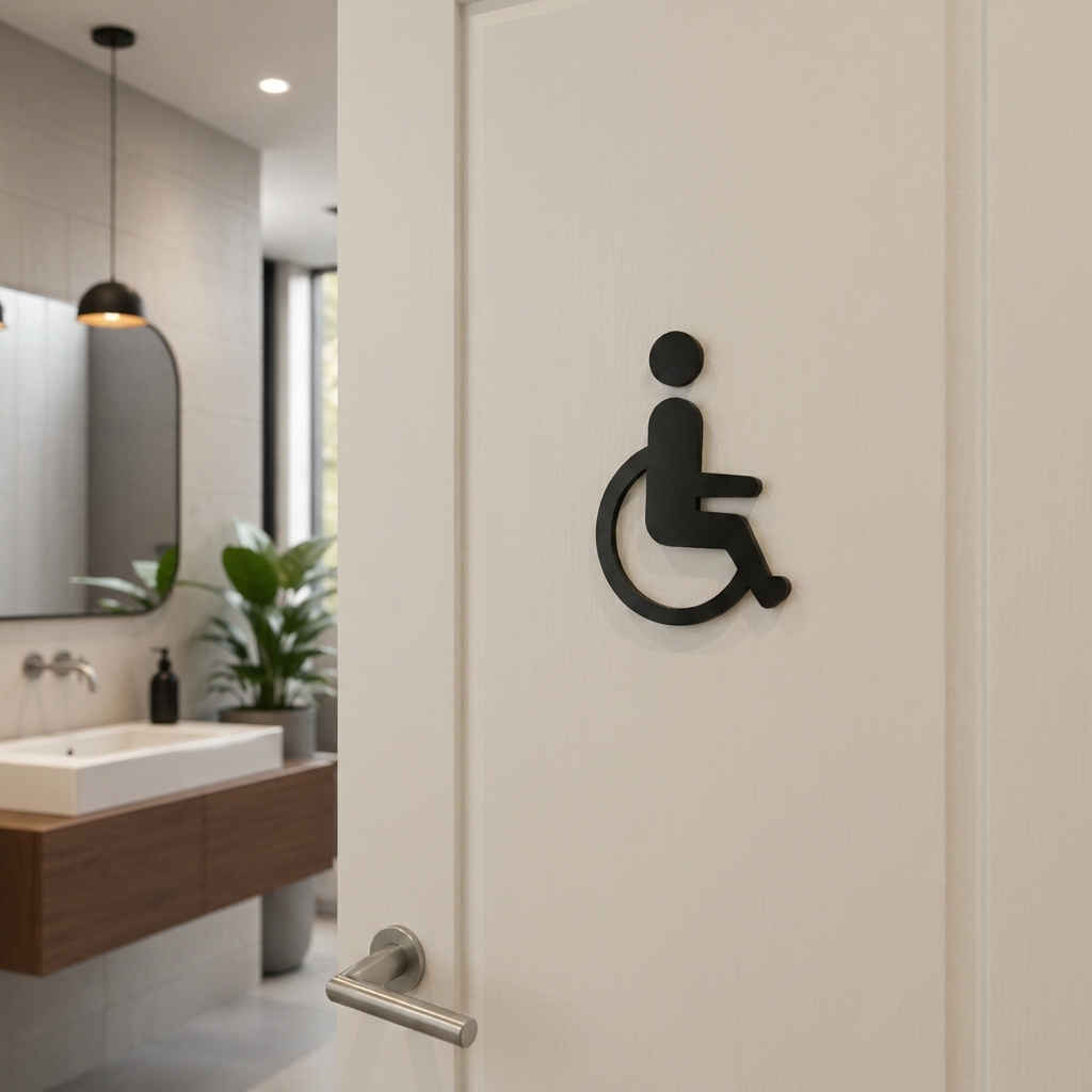 Black accessible toilet door sign for cafés, restaurants, offices and customer restrooms