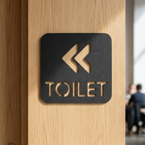 Black restroom direction sign for business premises, cafés, hotels and modern workplaces.