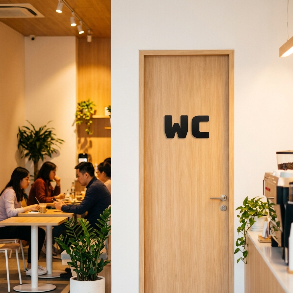 Minimalist WC lettering for modern toilet doors and bathroom walls