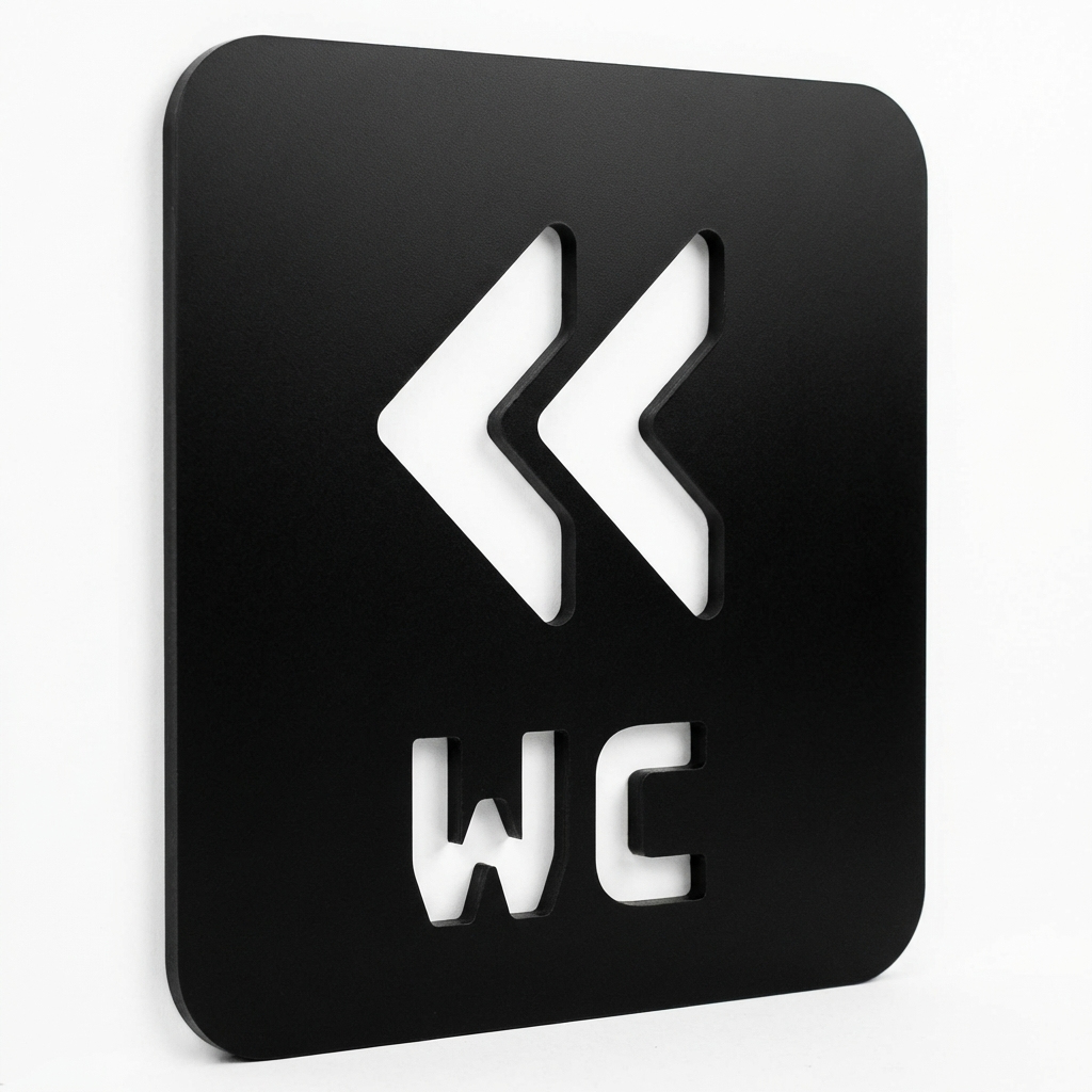 Black Acrylic WC Left Arrow Sign – Square Toilet Direction Plaque