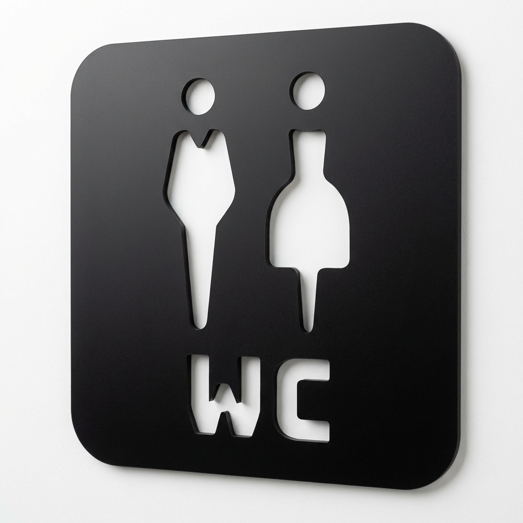 Black WC restroom sign with men and women symbols for hospitality venues