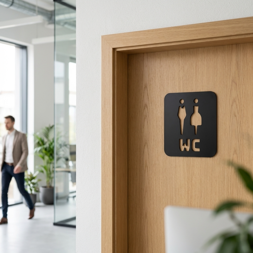 Black acrylic men and women WC sign for cafés, pubs and restaurants