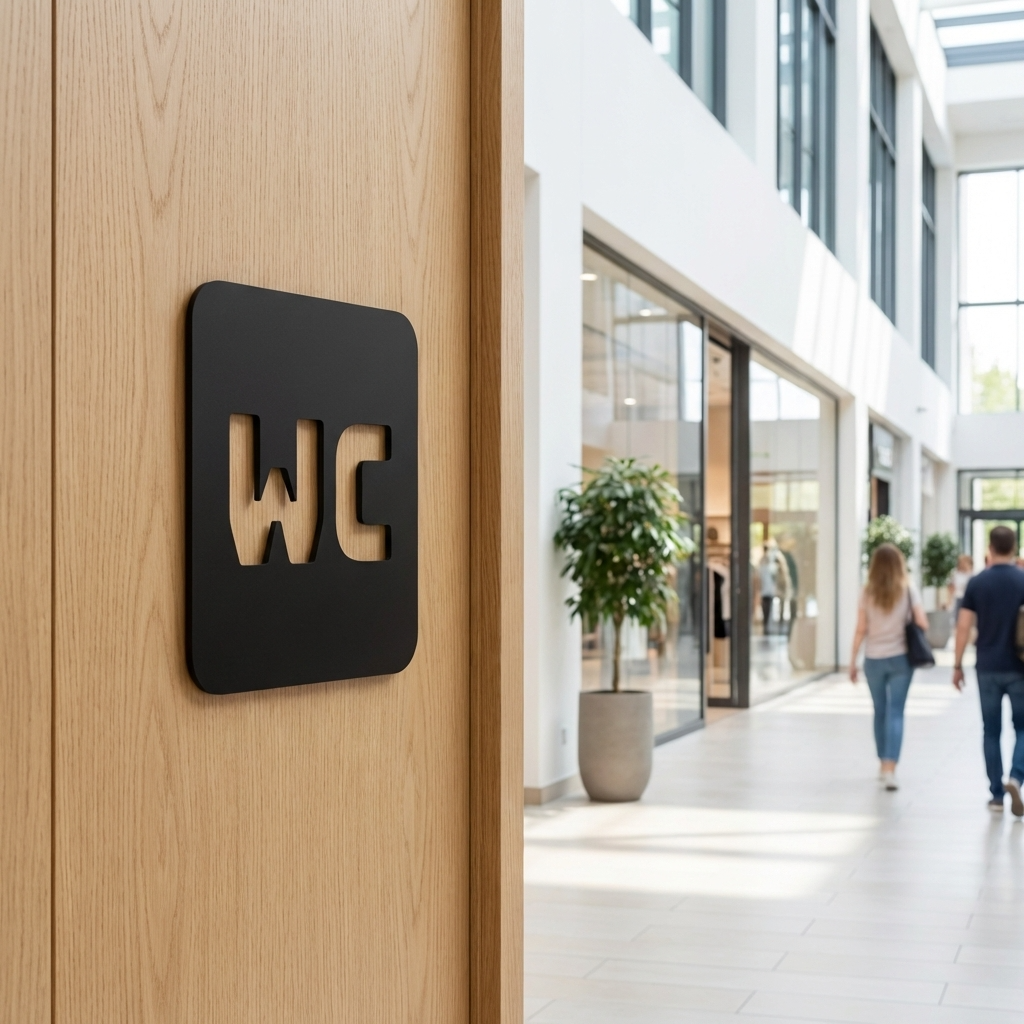 Black acrylic WC sign with modern square design