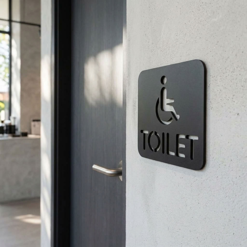 Square black wheelchair toilet sign for hotels, clinics and hospitality venues