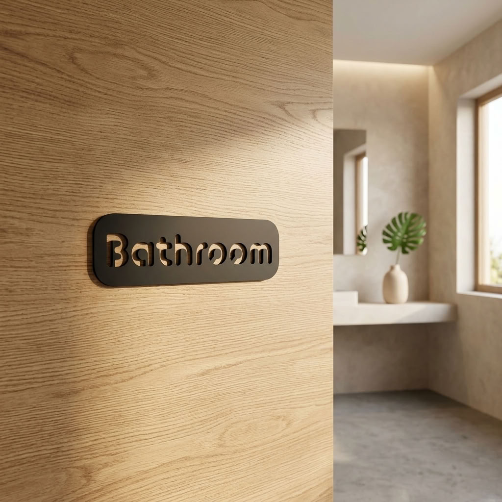 Black acrylic bathroom plaque for restaurants, workplaces, hotels and customer toilet areas