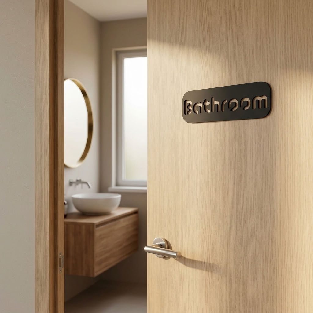 Contemporary black toilet door sign for cafés, offices and modern commercial interiors