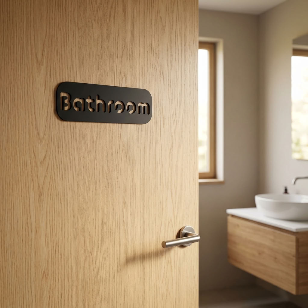 Stylish black restroom door plaque for businesses, salons, hotels and restaurants