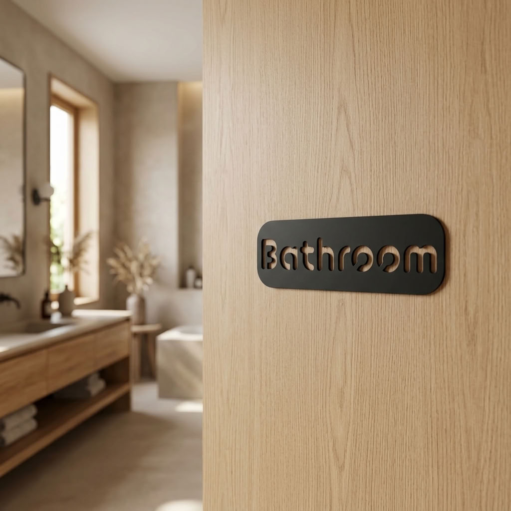 Black acrylic bathroom door sign for cafés, offices, restaurants, hotels and commercial businesses