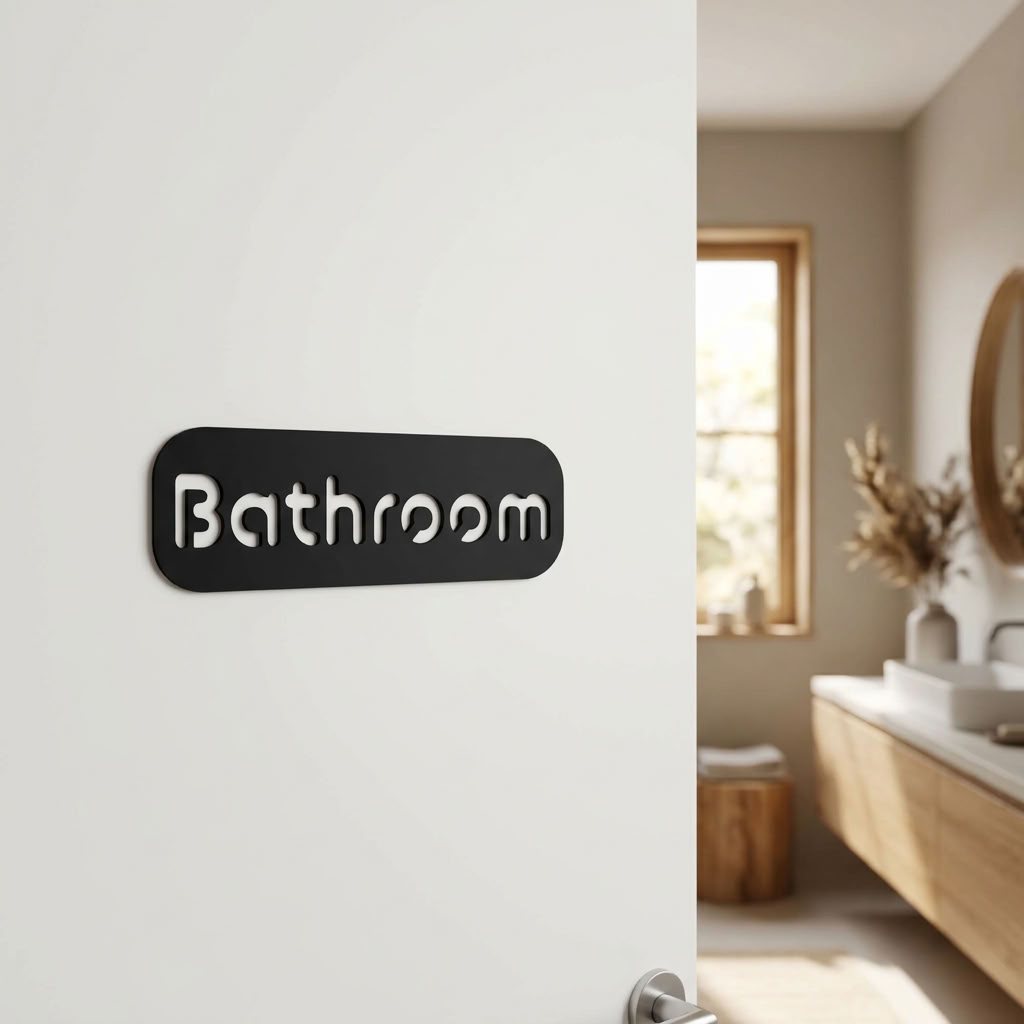 Modern black restroom sign for office doors, cafés, shops and hospitality venues