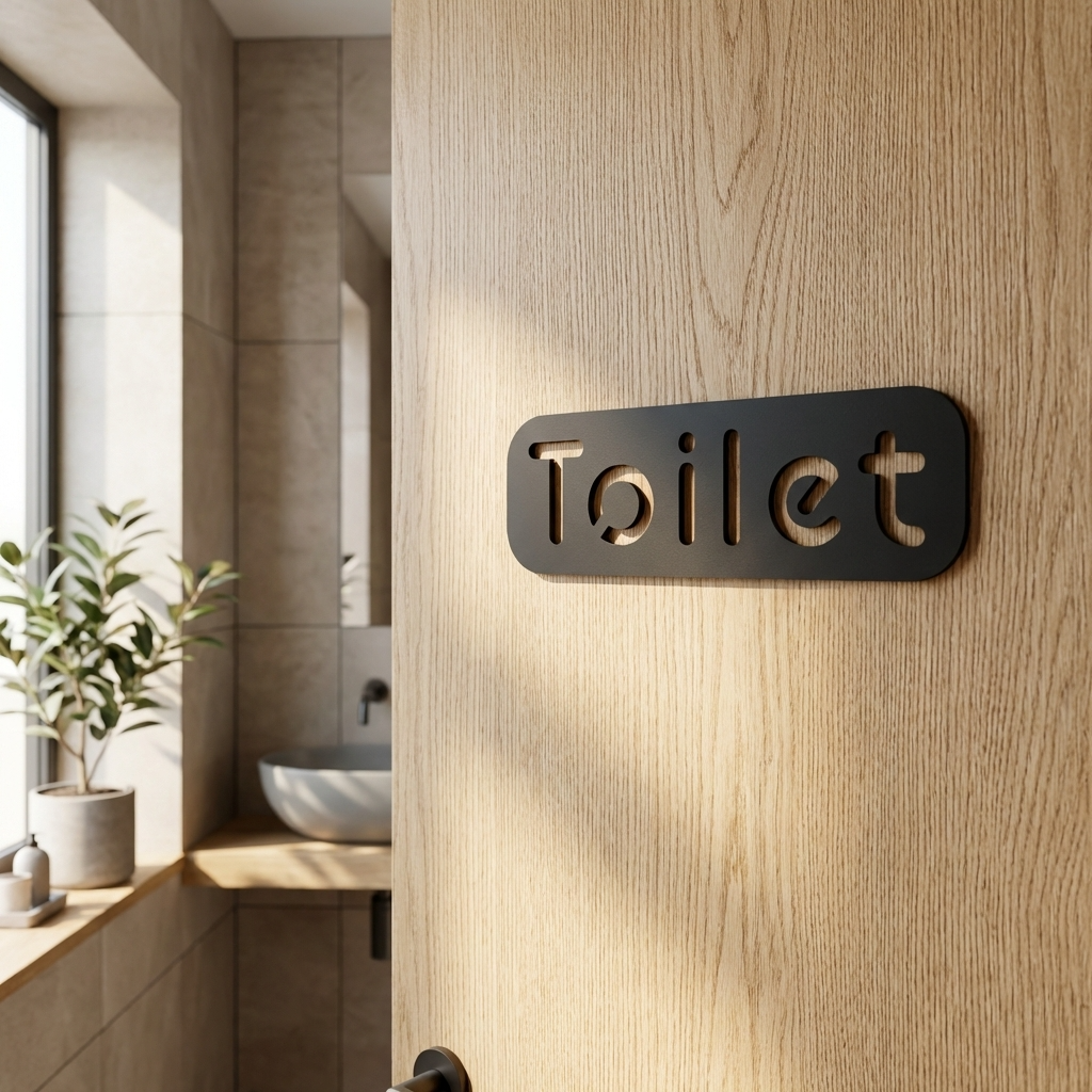 Modern black toilet door plaque for businesses, hotels and customer washrooms