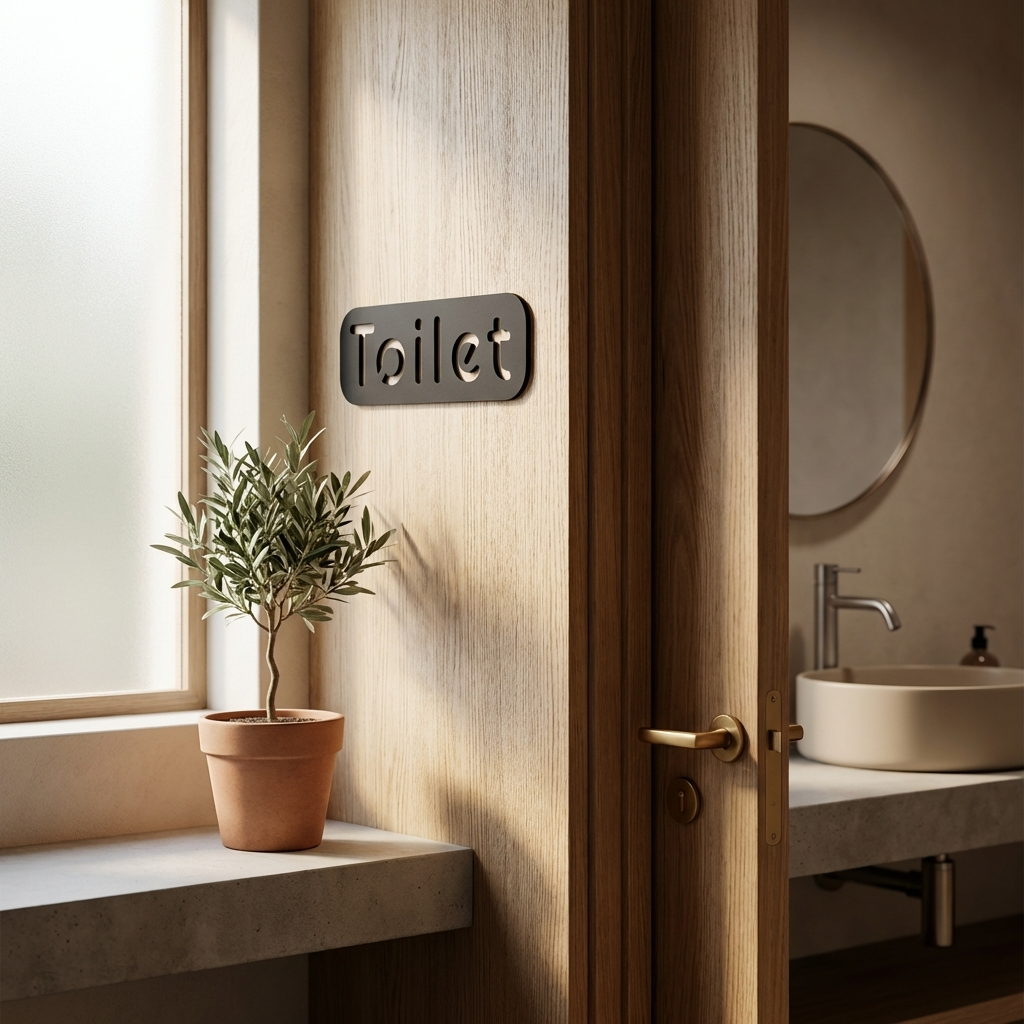 Black acrylic toilet sign for office bathrooms, cafés and hospitality interiors