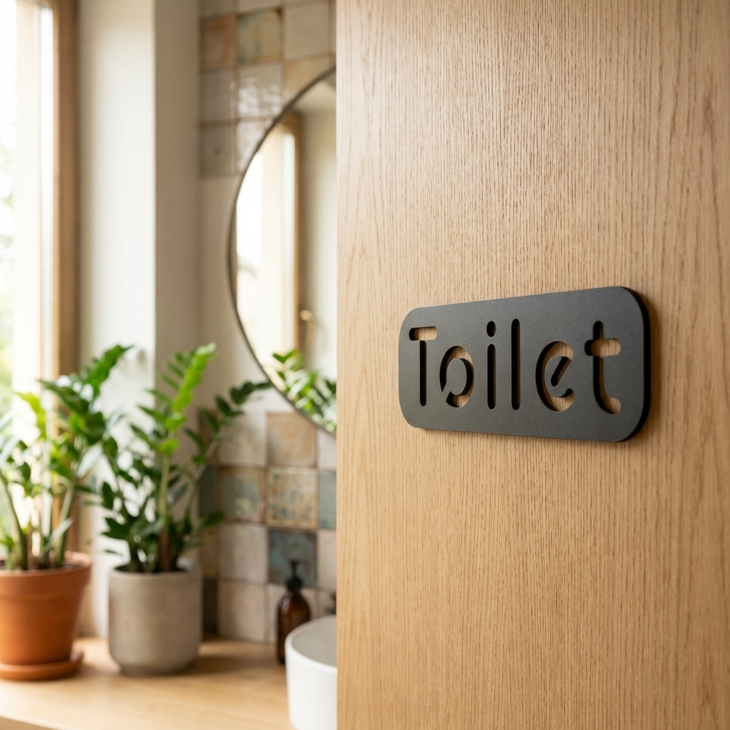 Stylish black restroom sign for cafés, salons, offices and boutique businesses