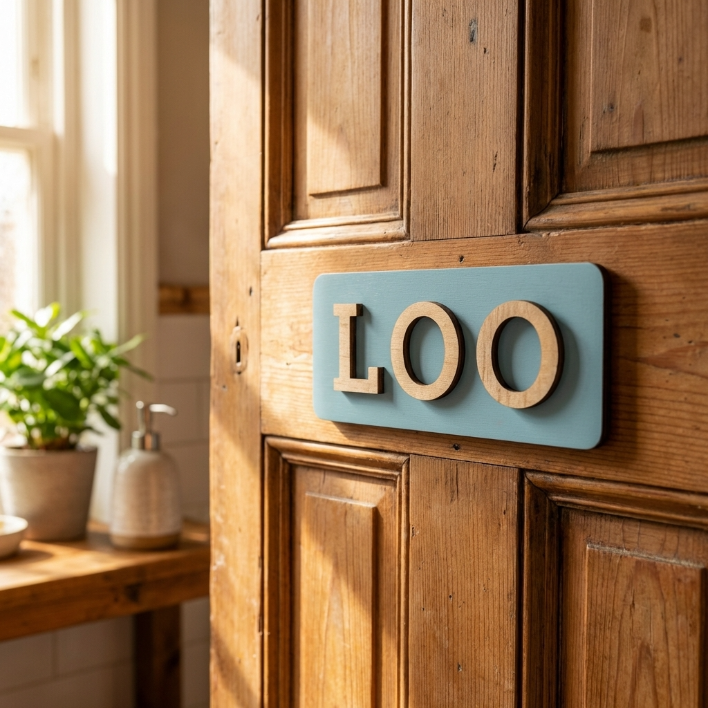 Blue bathroom door plaque for homes, offices, restaurants and customer toilet areas