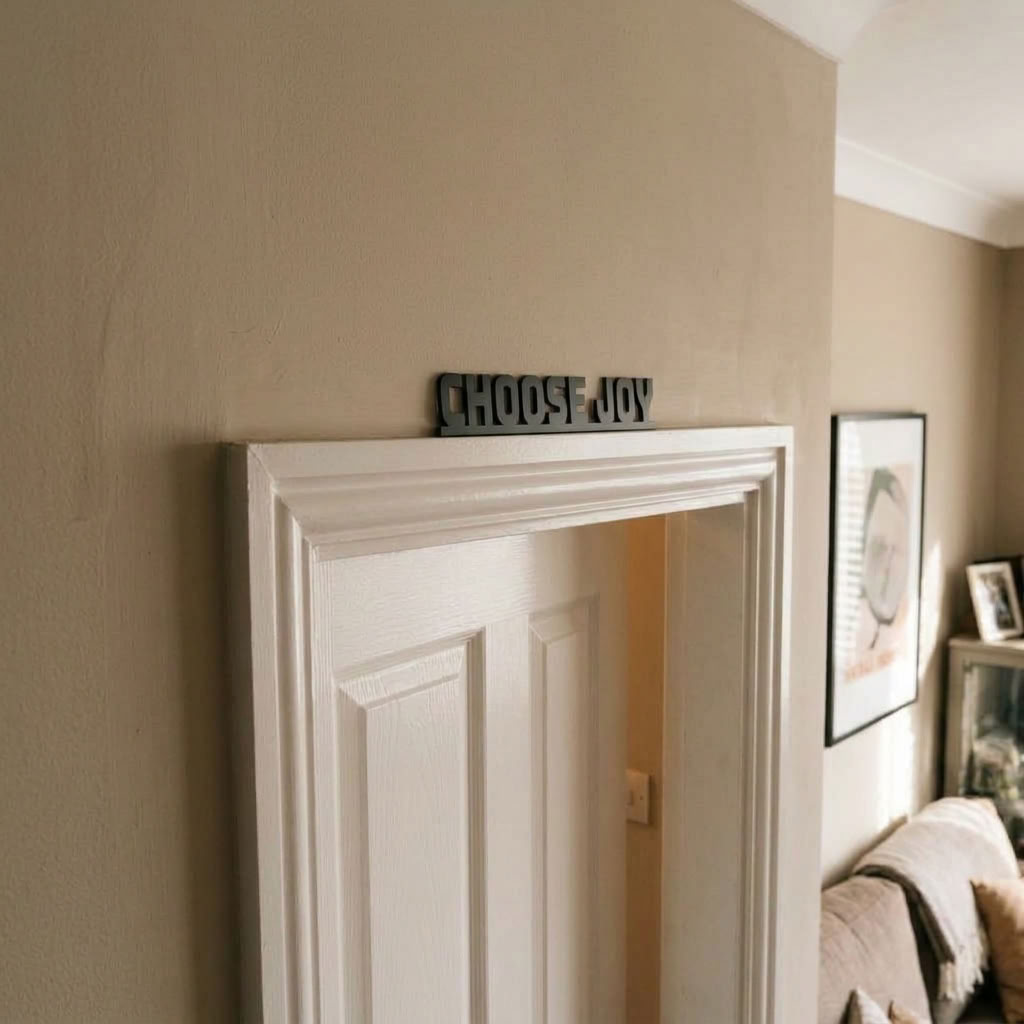 Choose Joy over door sign in sleek black acrylic