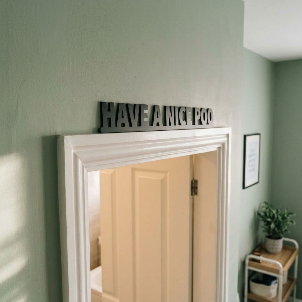 Humorous over door sign for bathroom and cloakroom