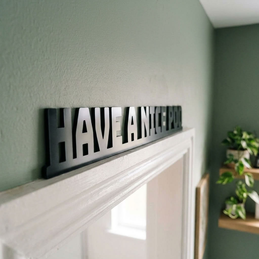 Black acrylic cheeky bathroom sign for modern home