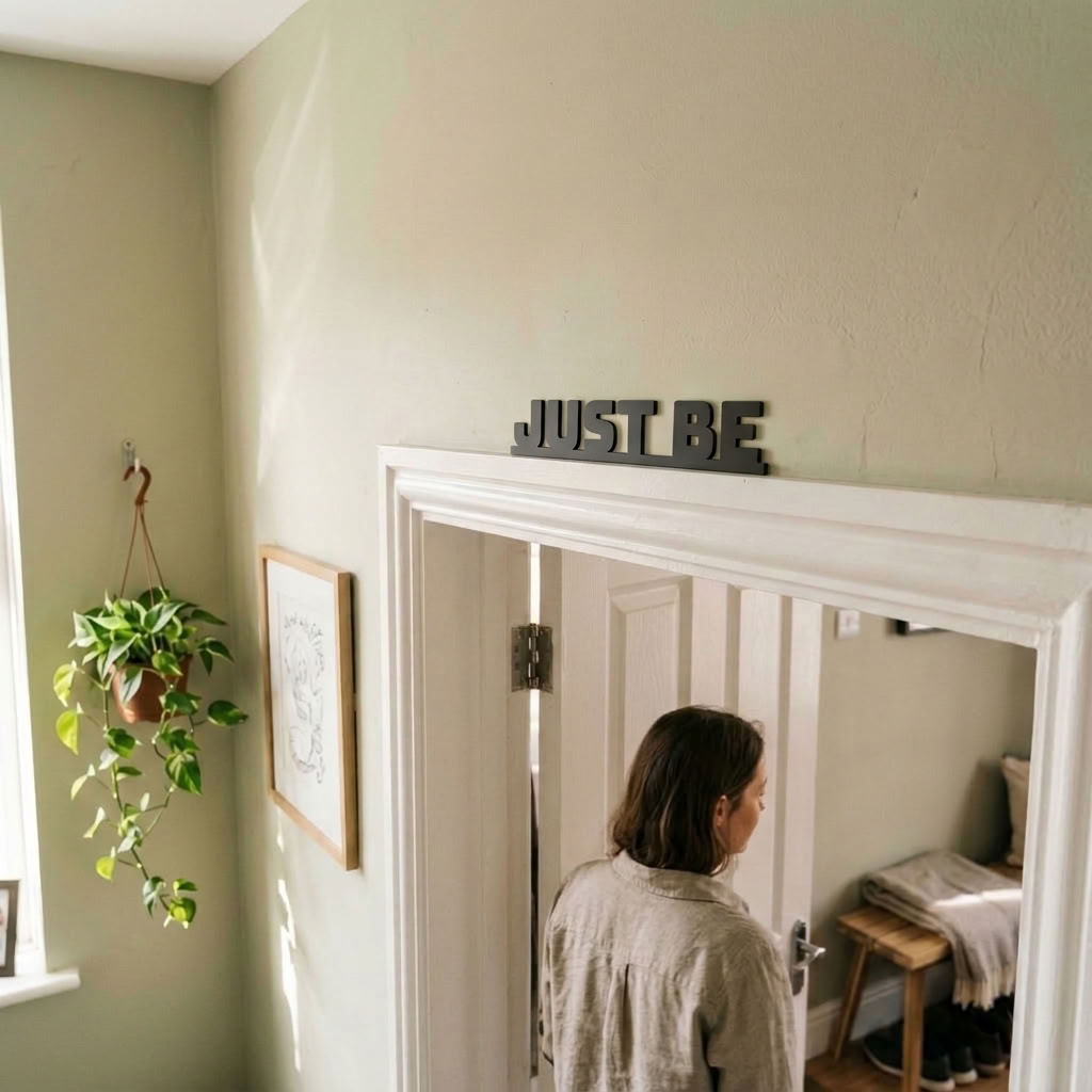 Just Be motivational door topper for calm interior styling