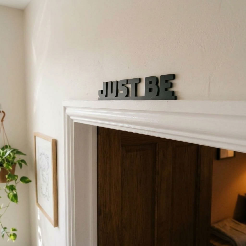 Black Just Be word art for wellness and meditation room