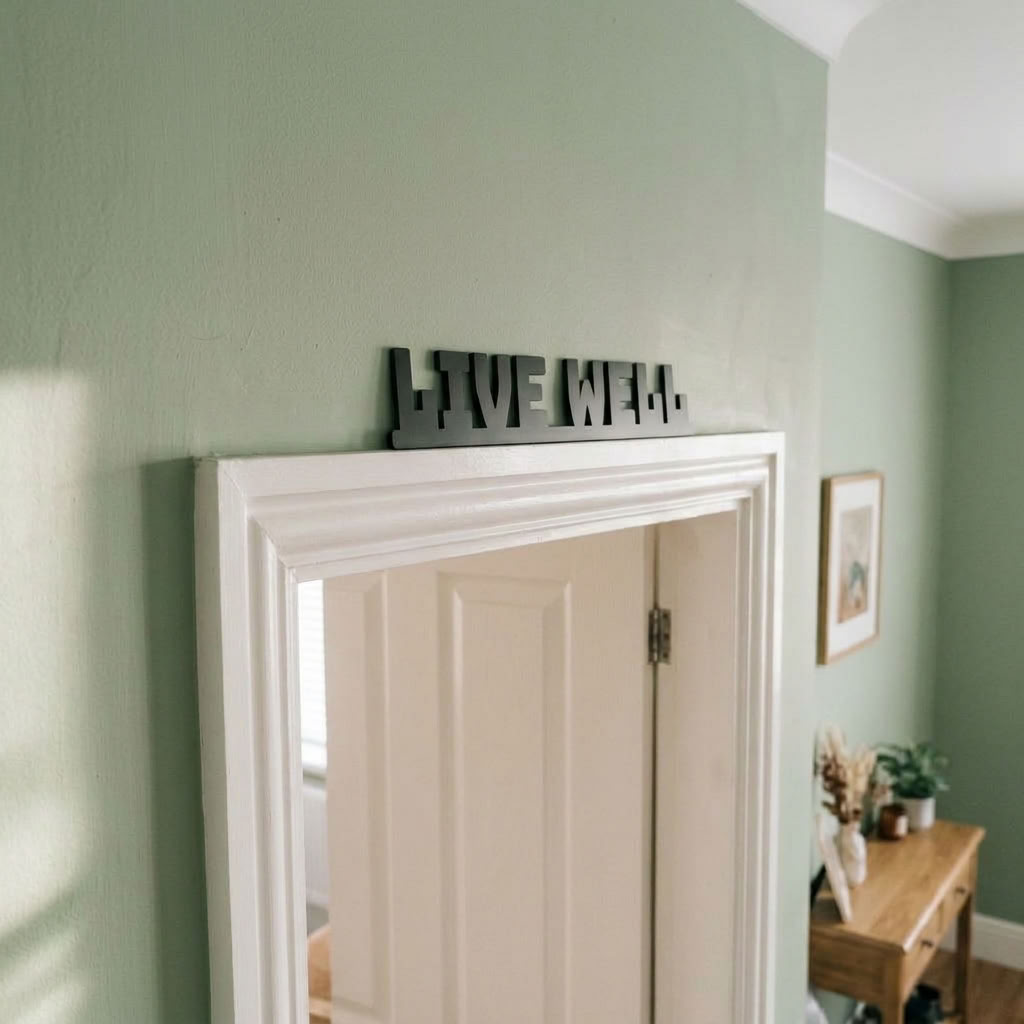 Handmade Live Well door topper sign for home and office