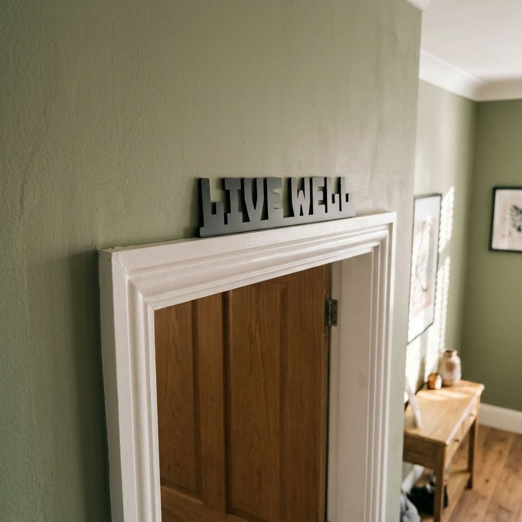 Black acrylic over door decor with positive message