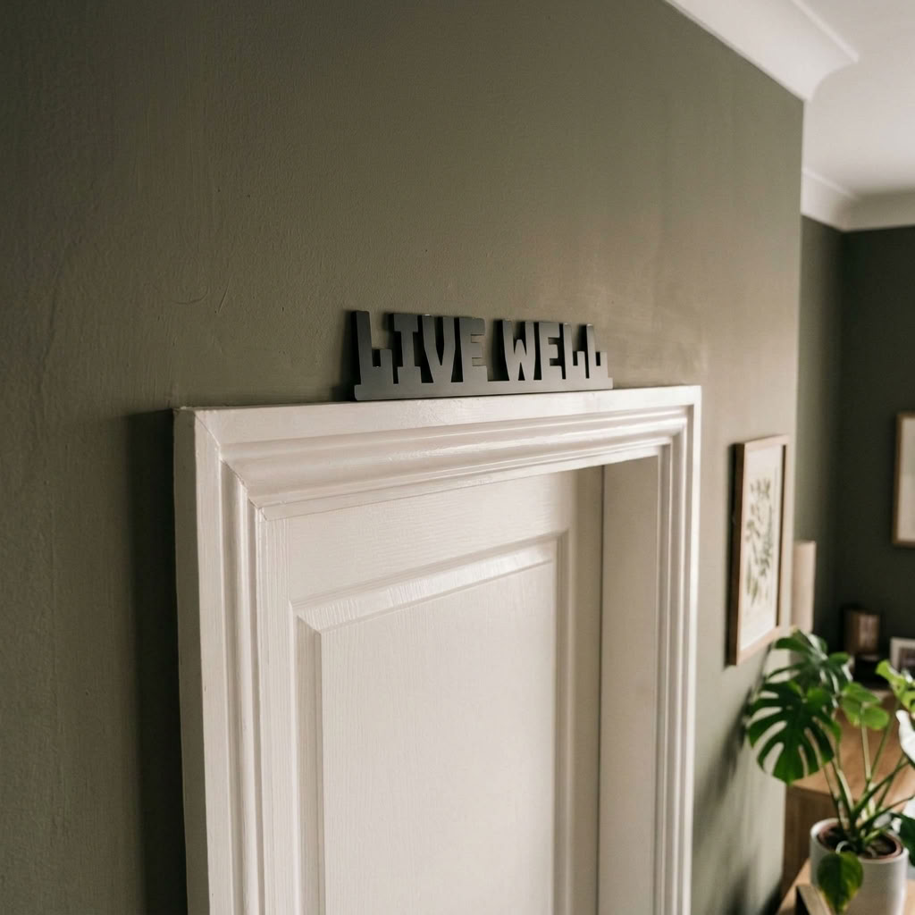 Contemporary Live Well word art in black acrylic