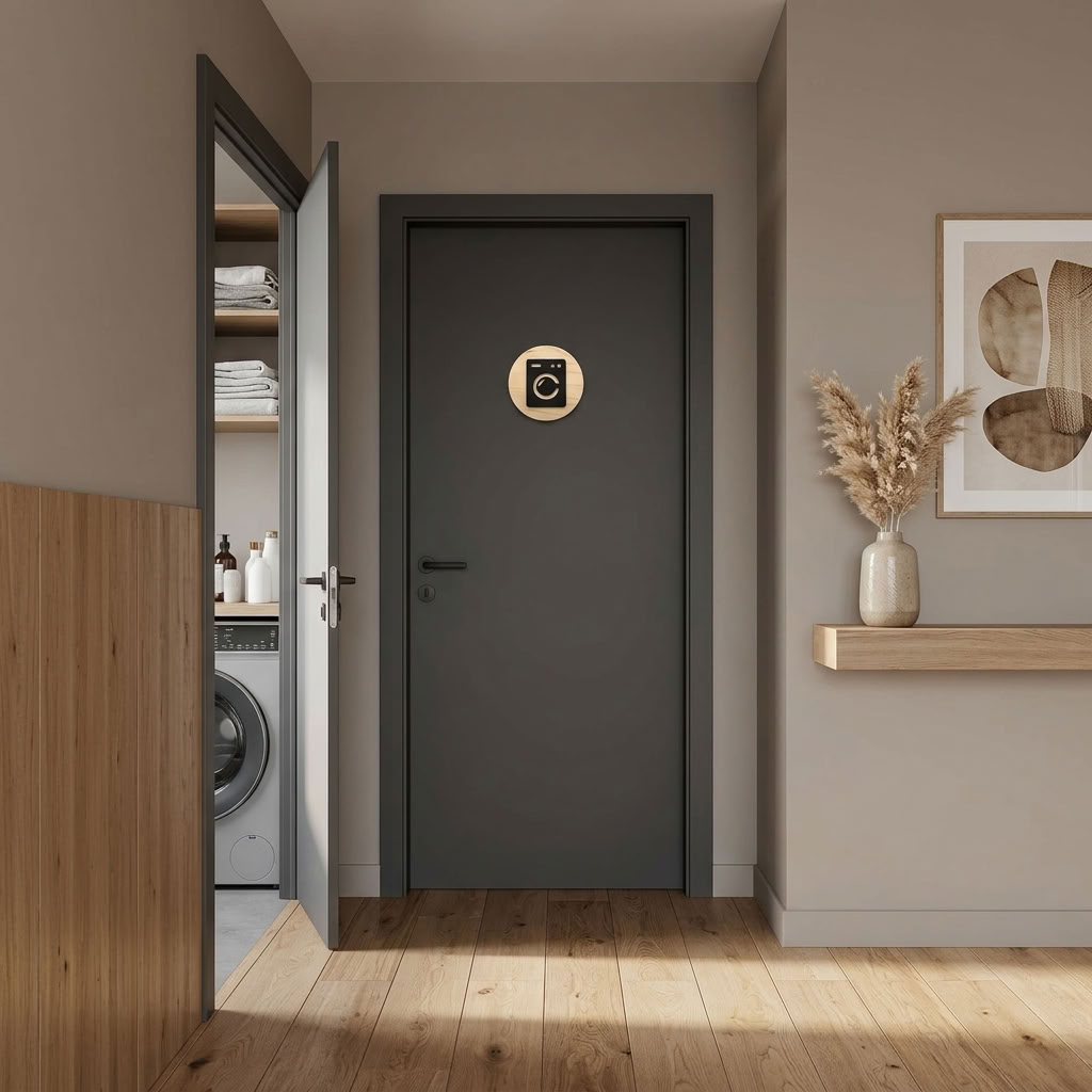 Modern utility room door sign for contemporary home interior