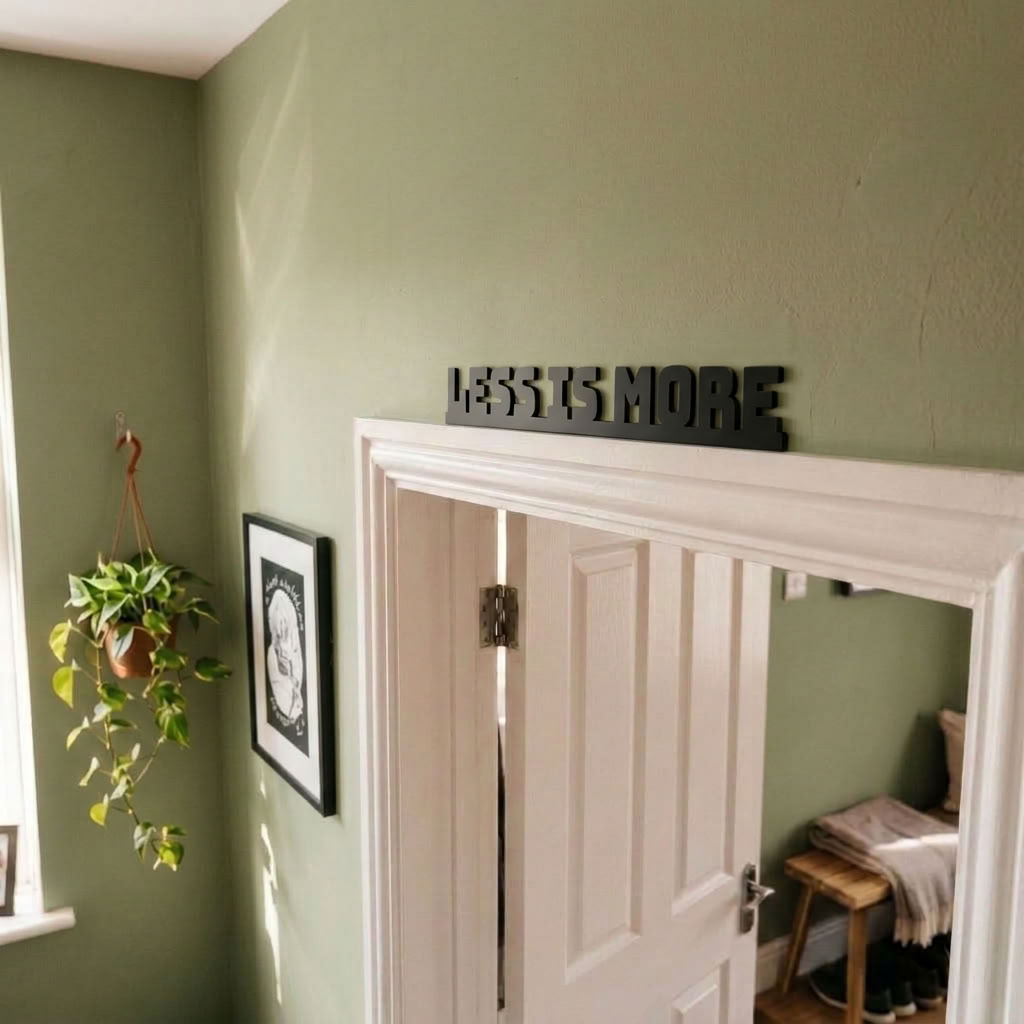 Black acrylic over door decor with minimalist message