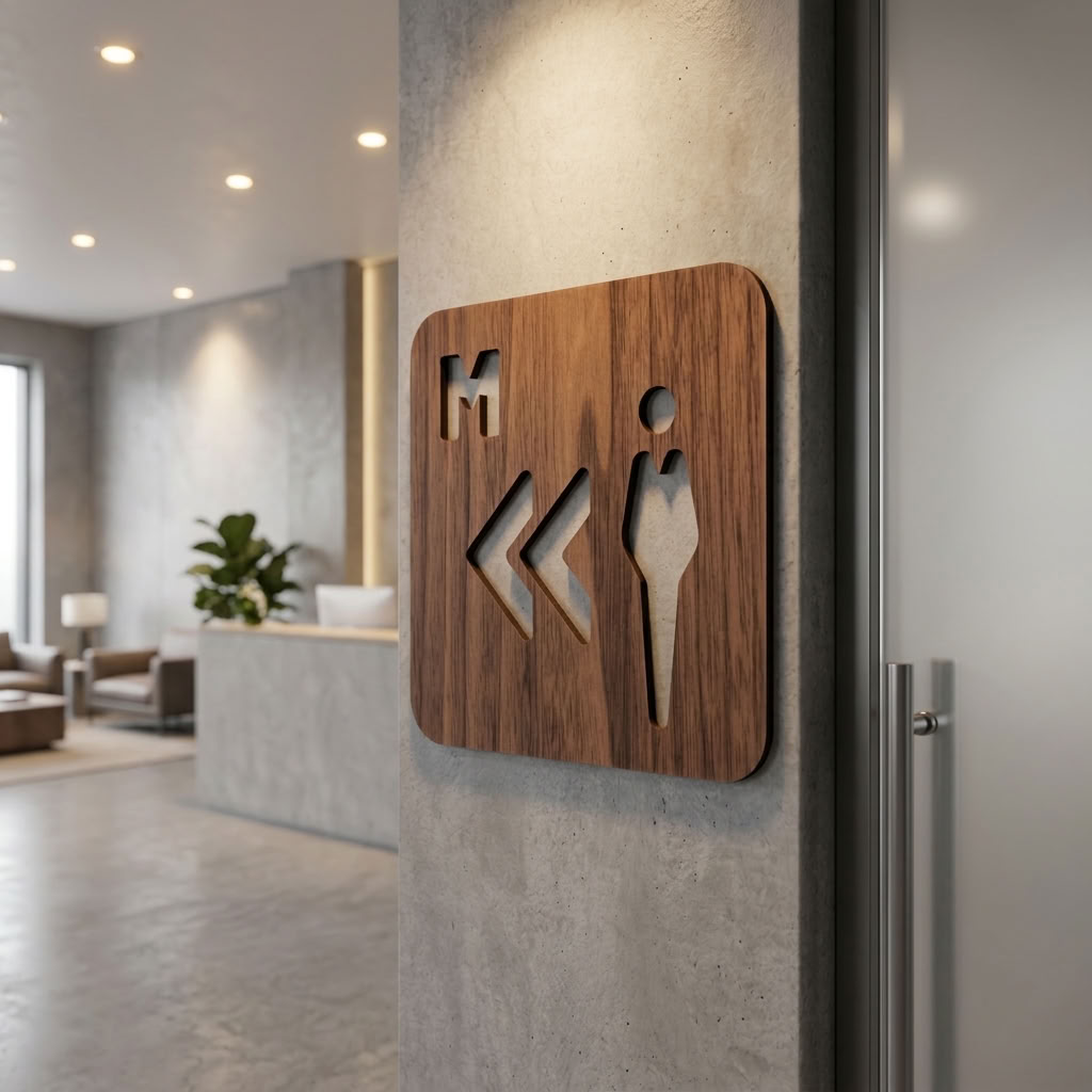 Walnut gents bathroom direction sign for cafés, pubs, restaurants and hospitality interiors