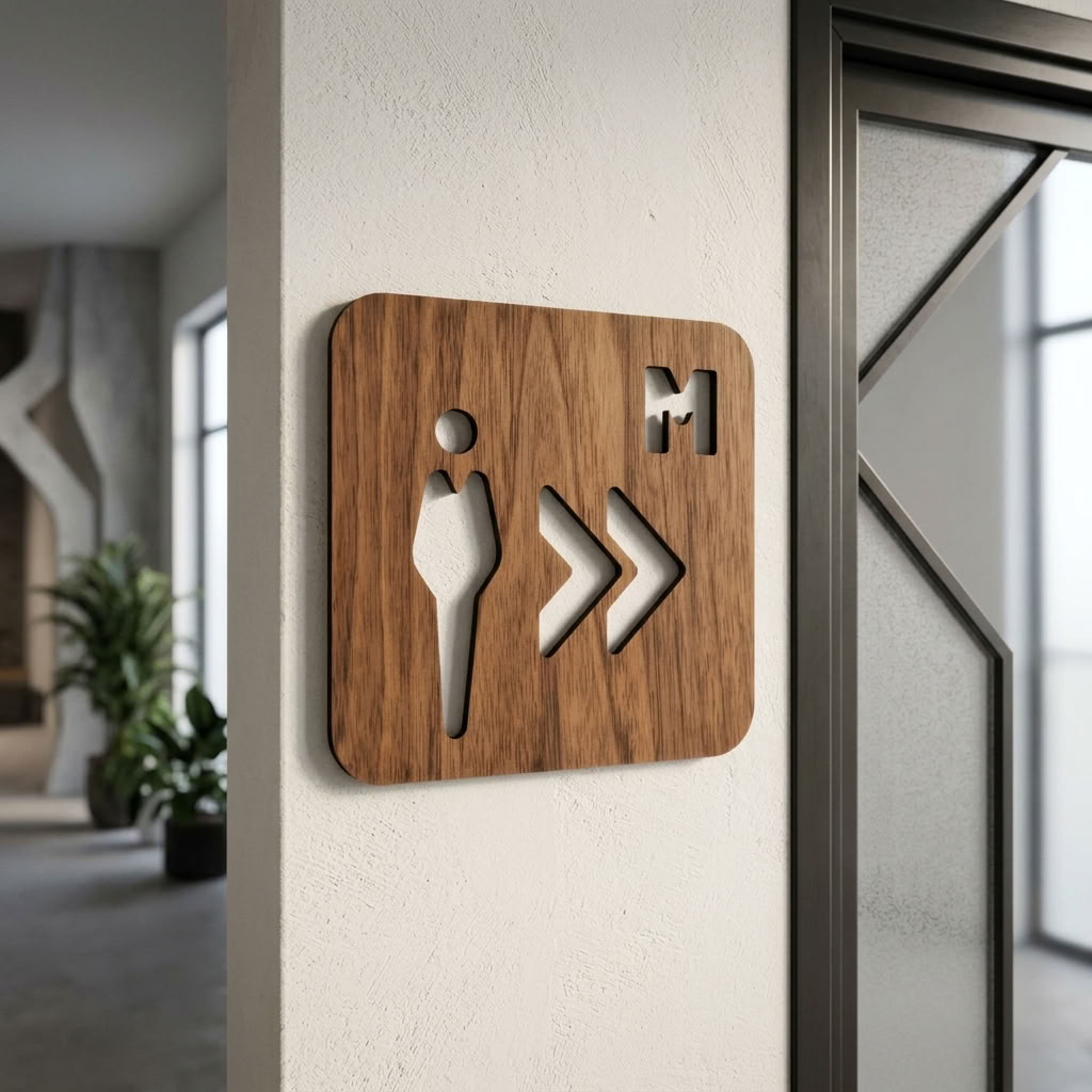 Walnut gents bathroom direction sign for cafés, pubs, restaurants and hospitality interiors
