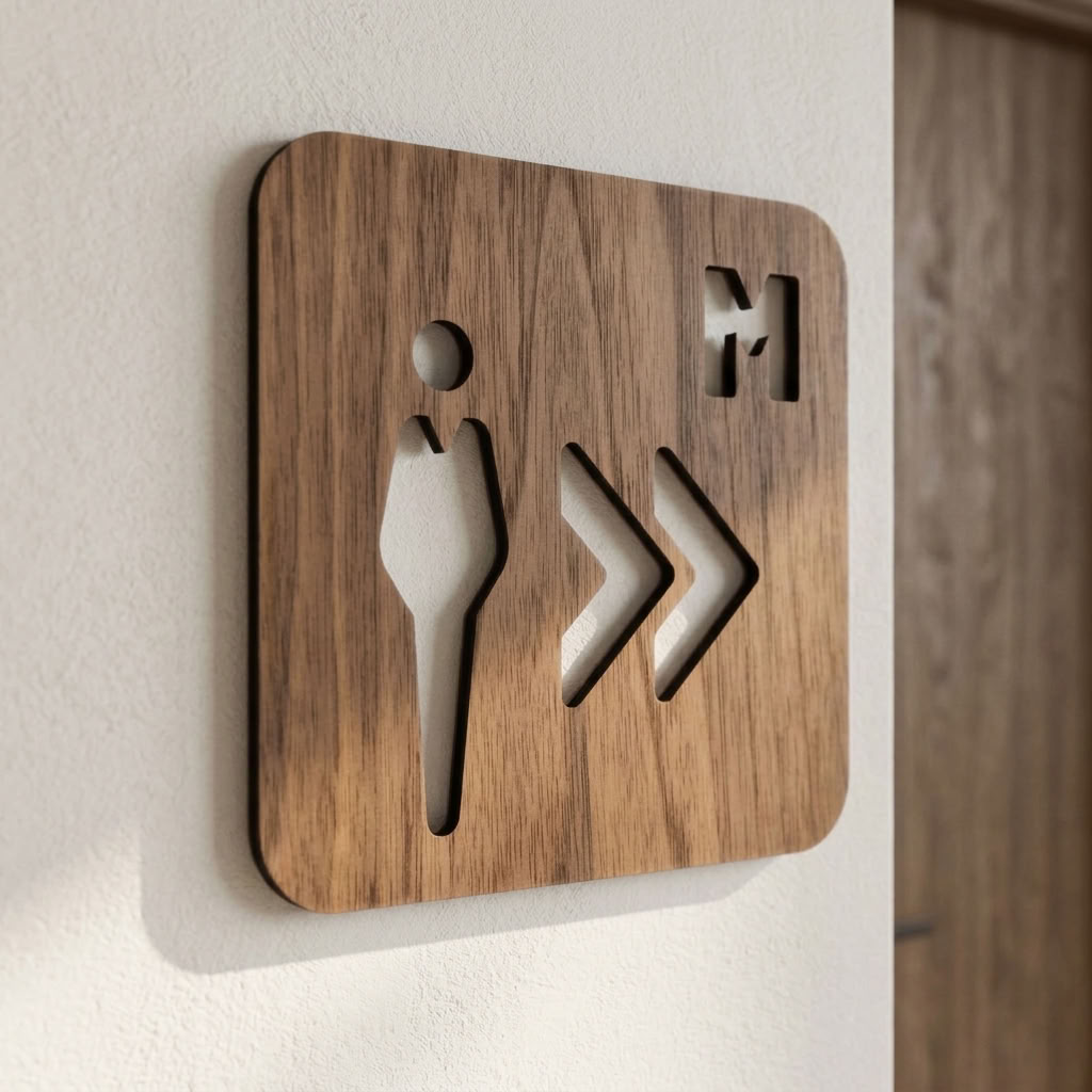 Wooden male WC sign for coffee shops, pubs, salons, hotels and commercial premises