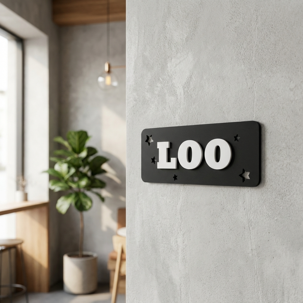 Acrylic bathroom sign in black and white for modern toilet doors