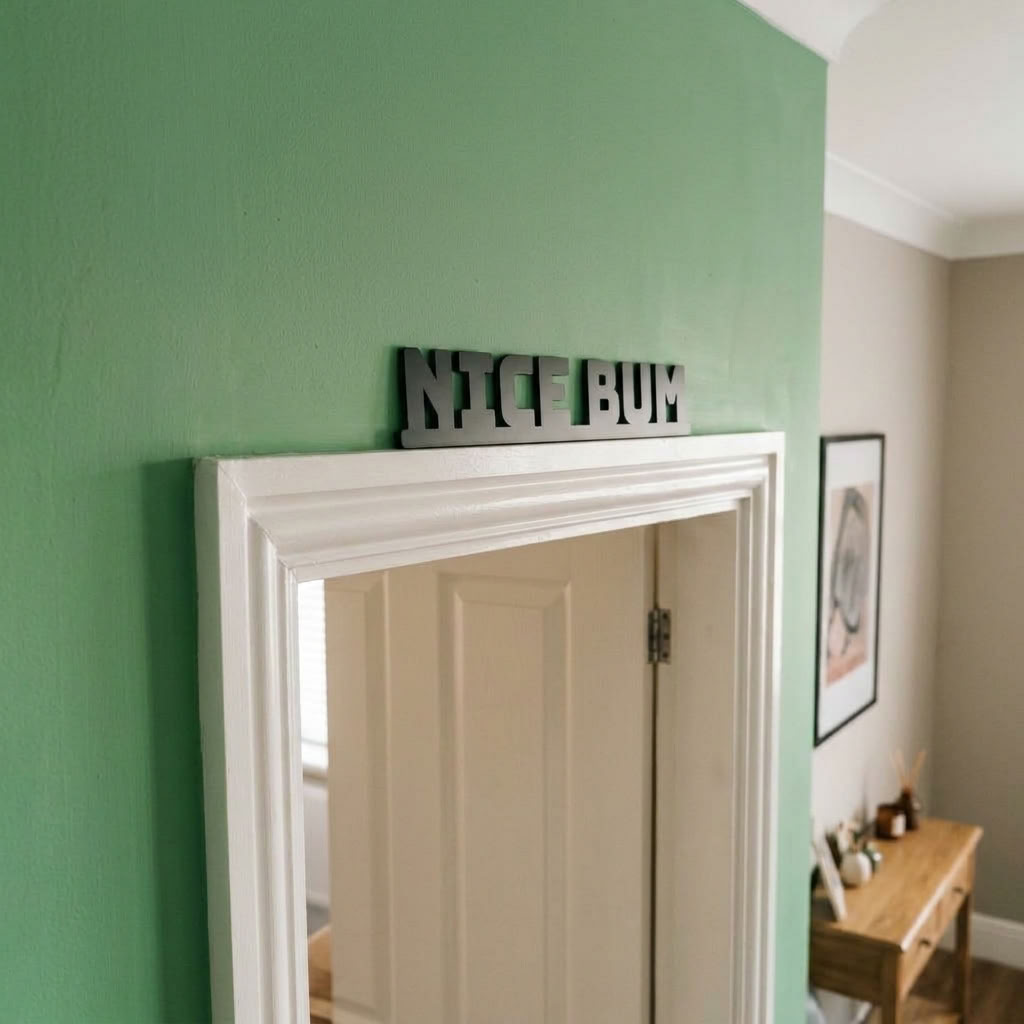 Nice Bum bathroom decor sign above interior doorway
