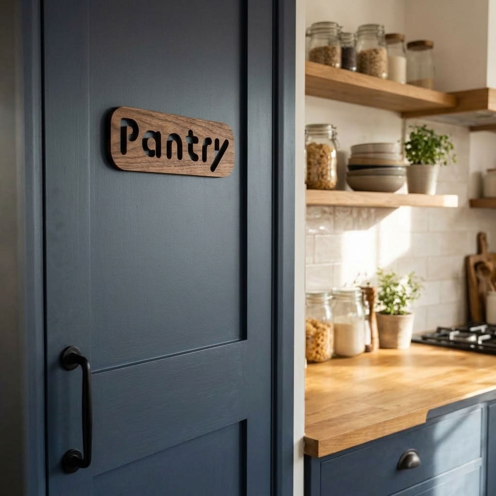 Wooden pantry room sign for home and commercial kitchen
