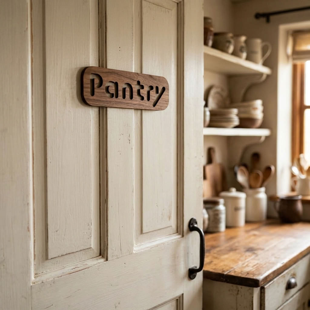 Modern wooden pantry sign for kitchen and utility room